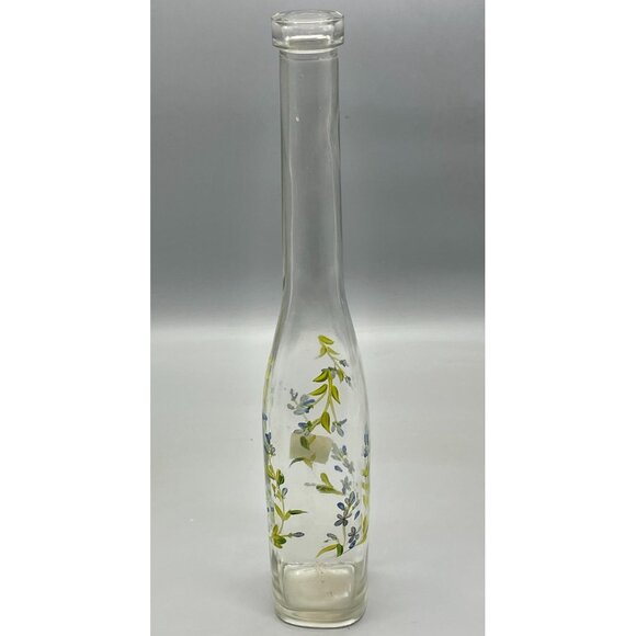 Decorative bottle (vase) square base long neck decorated leaves flowers READ - Picture 1 of 9